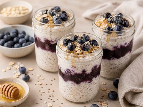 Blueberry Kefir Oat Breakfast Jars