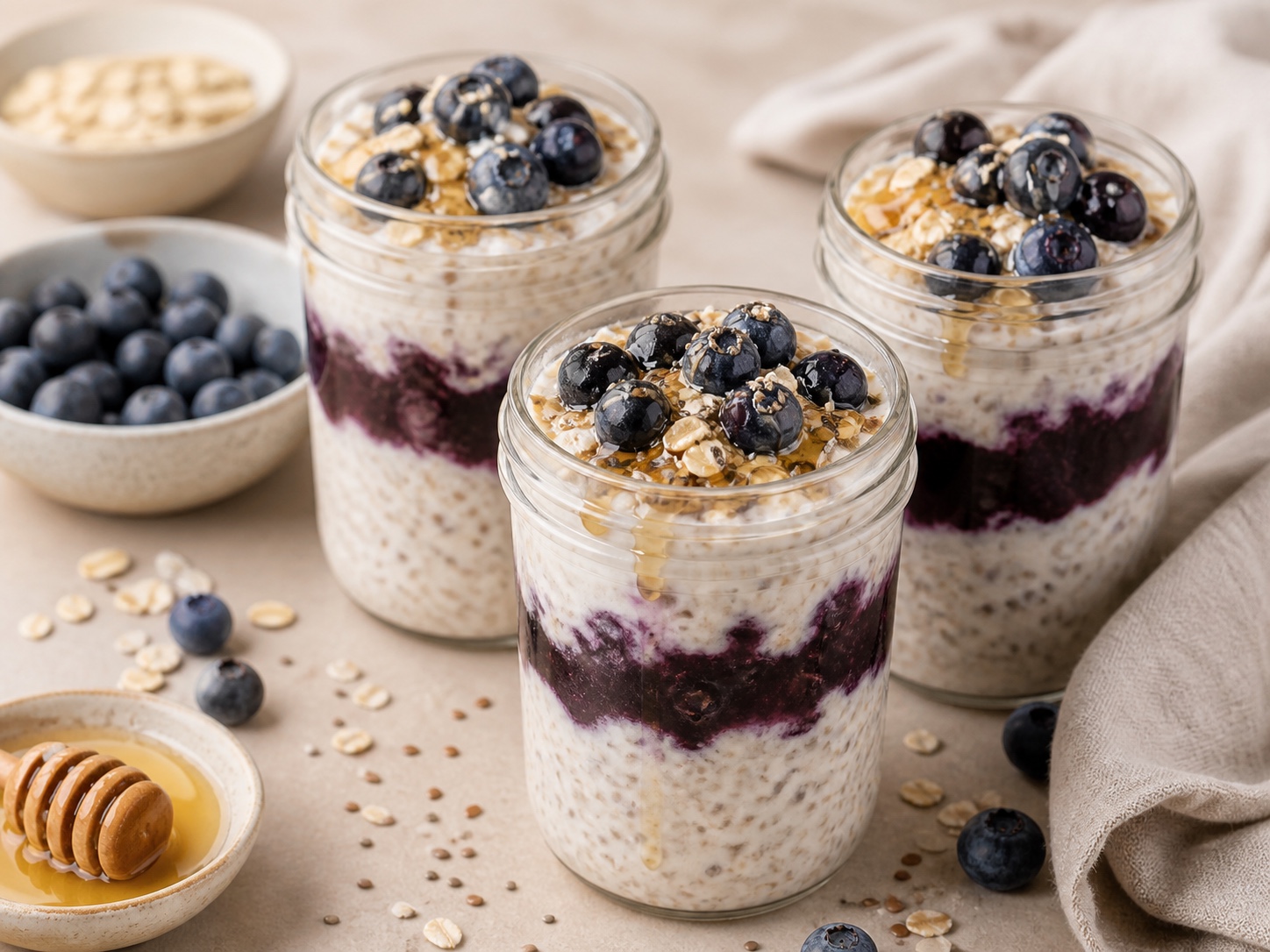Blueberry Kefir Oat Breakfast Jars