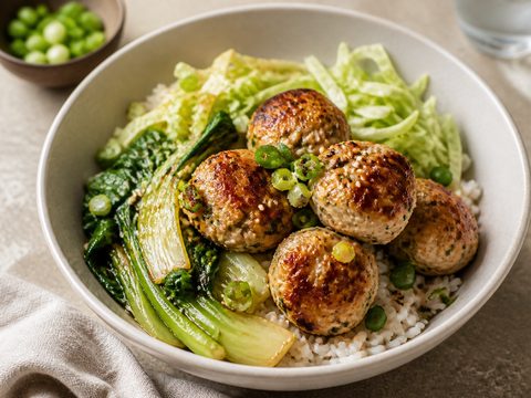 Bok Choy Cabbage Chicken Meatball Bowls