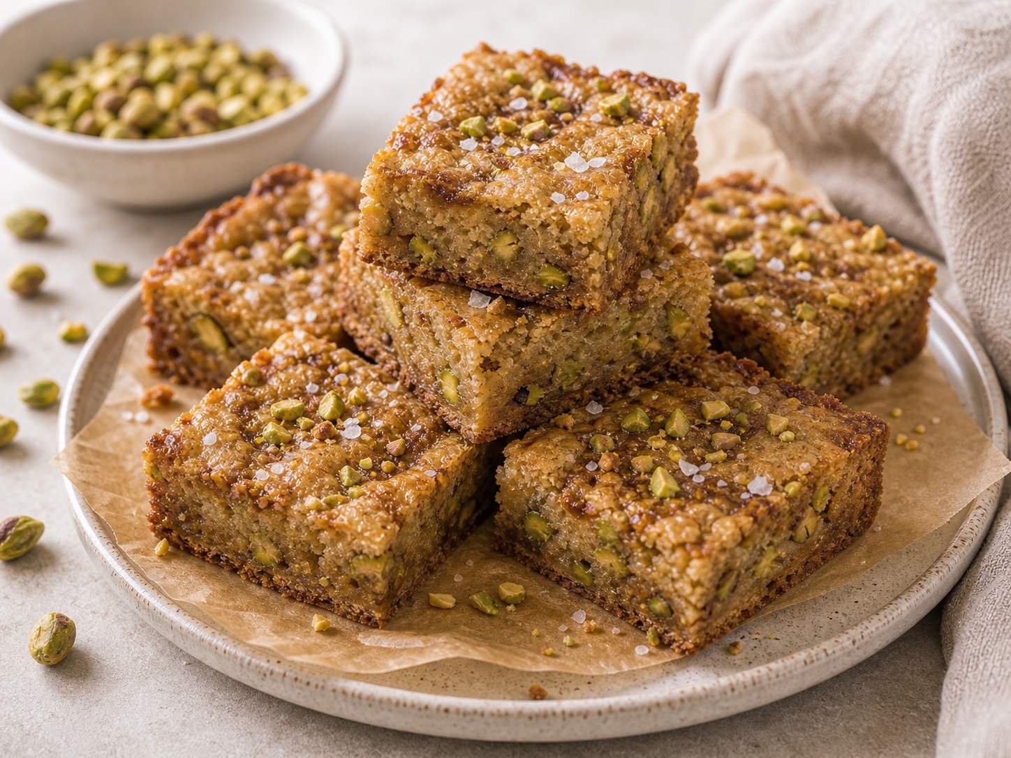 Brown Butter Miso Pistachio Blondies