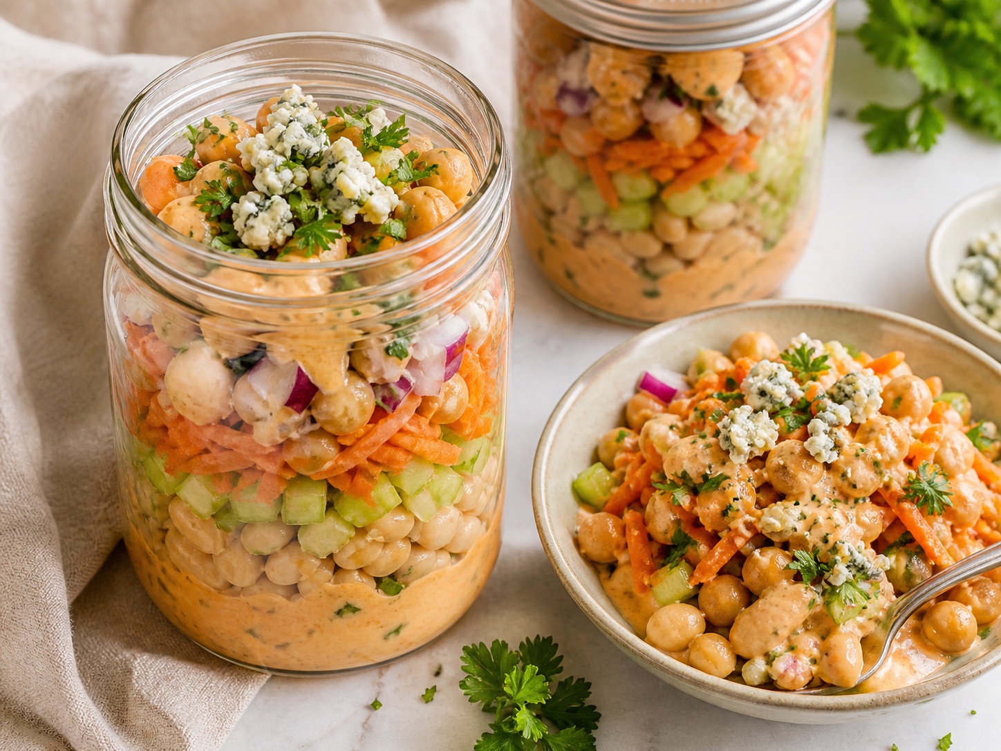 Buffalo Chickpea Dense Bean Salad Jars