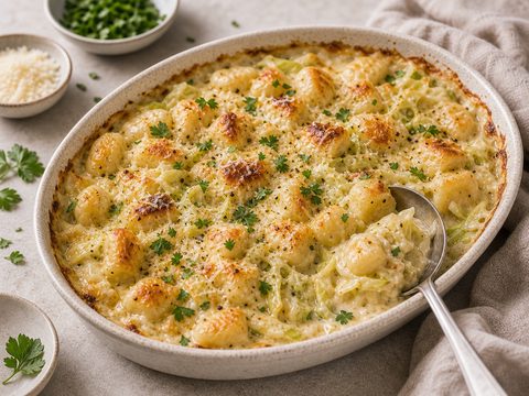Cabbage Alfredo Baked Gnocchi