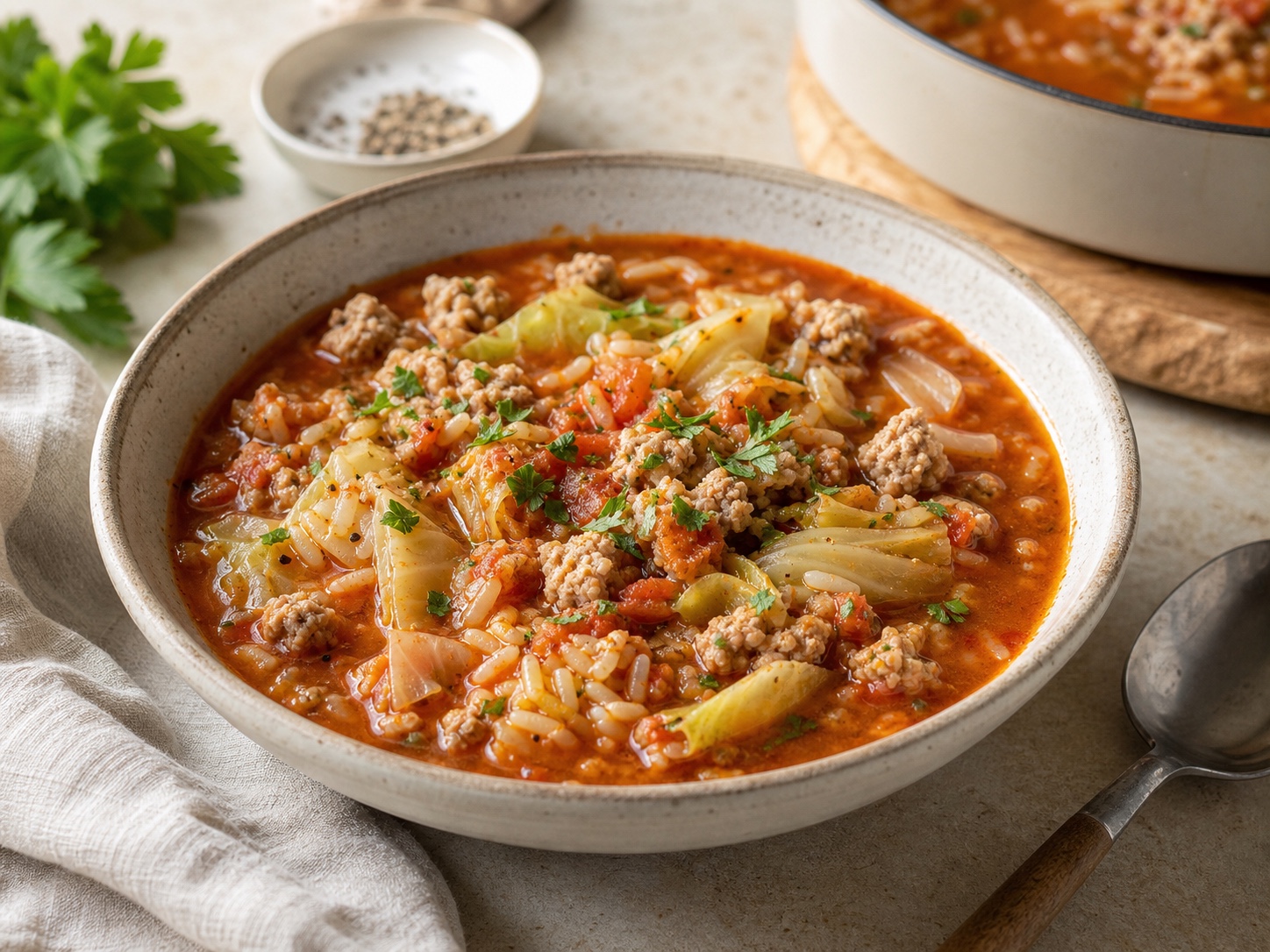Cabbage Roll Soup with Turkey and Rice