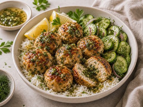 Chicken Kyiv Meatball Rice Bowls