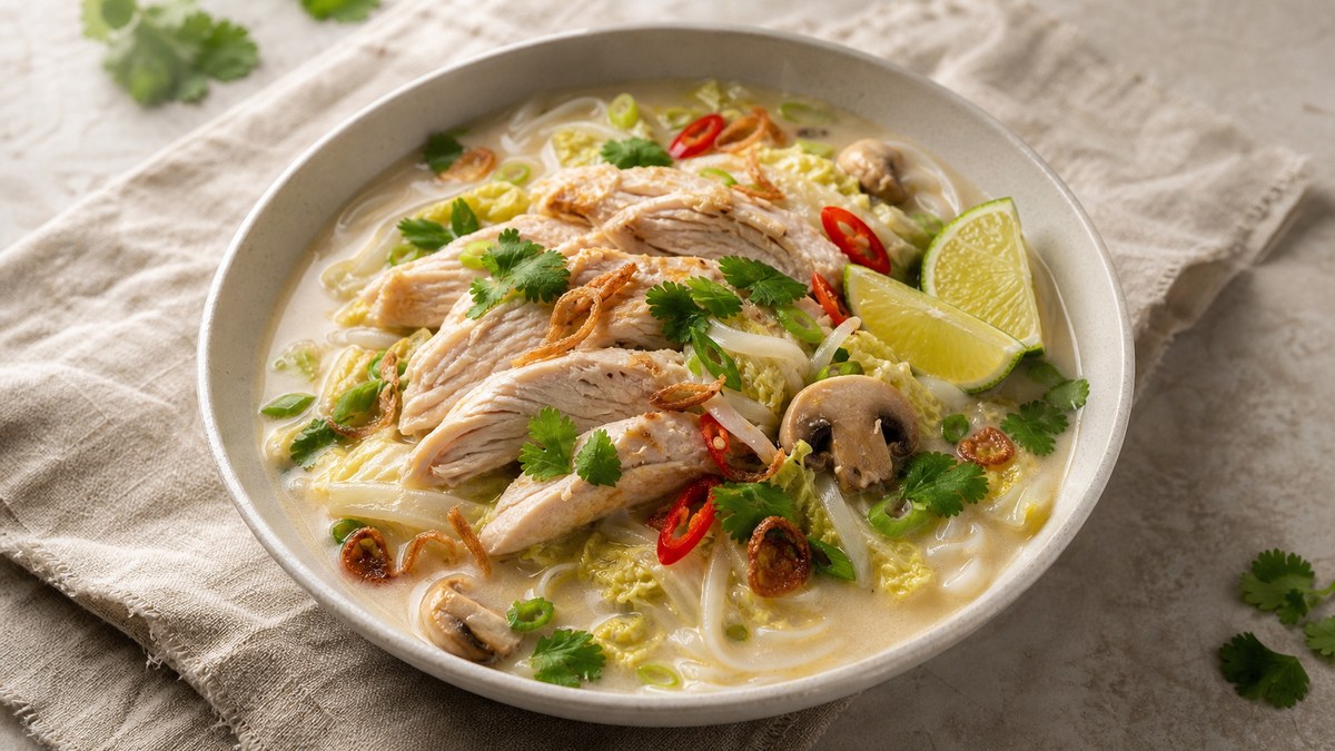 Coconut Lemongrass Chicken Rice Noodle Soup