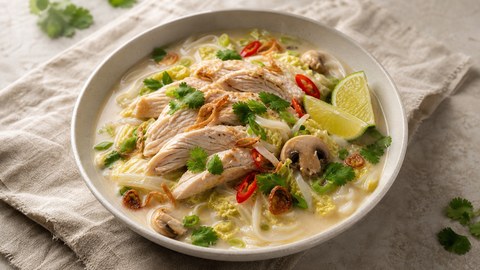 Coconut Lemongrass Chicken Rice Noodle Soup