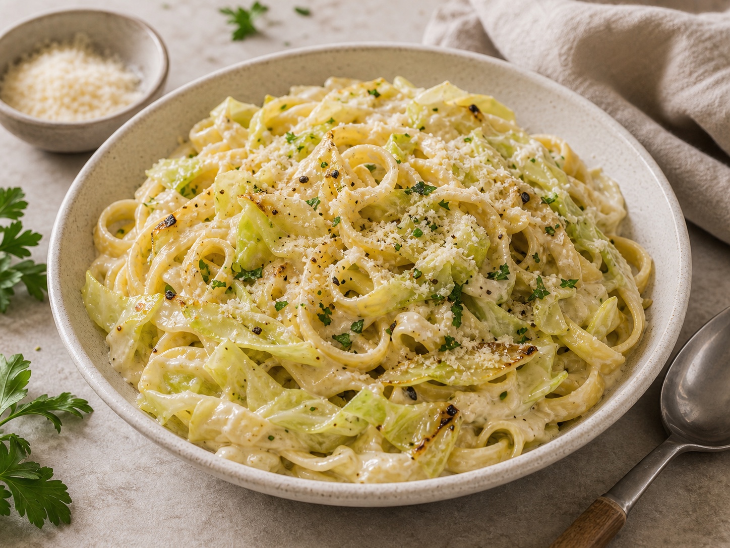 Creamy Cabbage Alfredo Pasta
