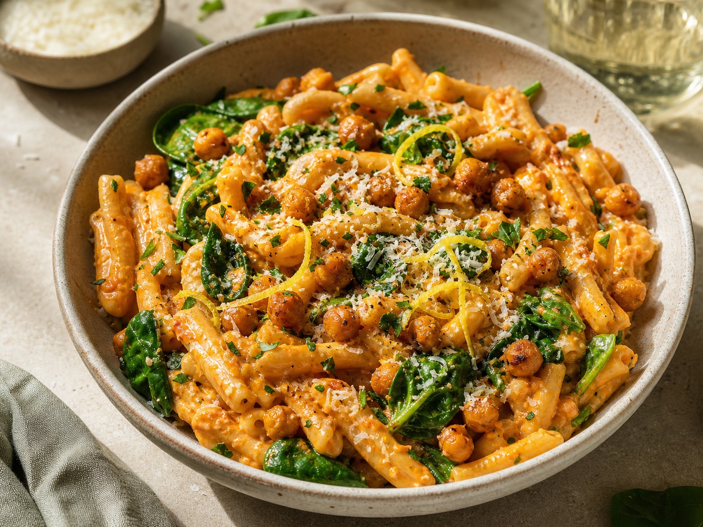 Creamy Harissa Cottage Cheese Pasta with Chickpeas