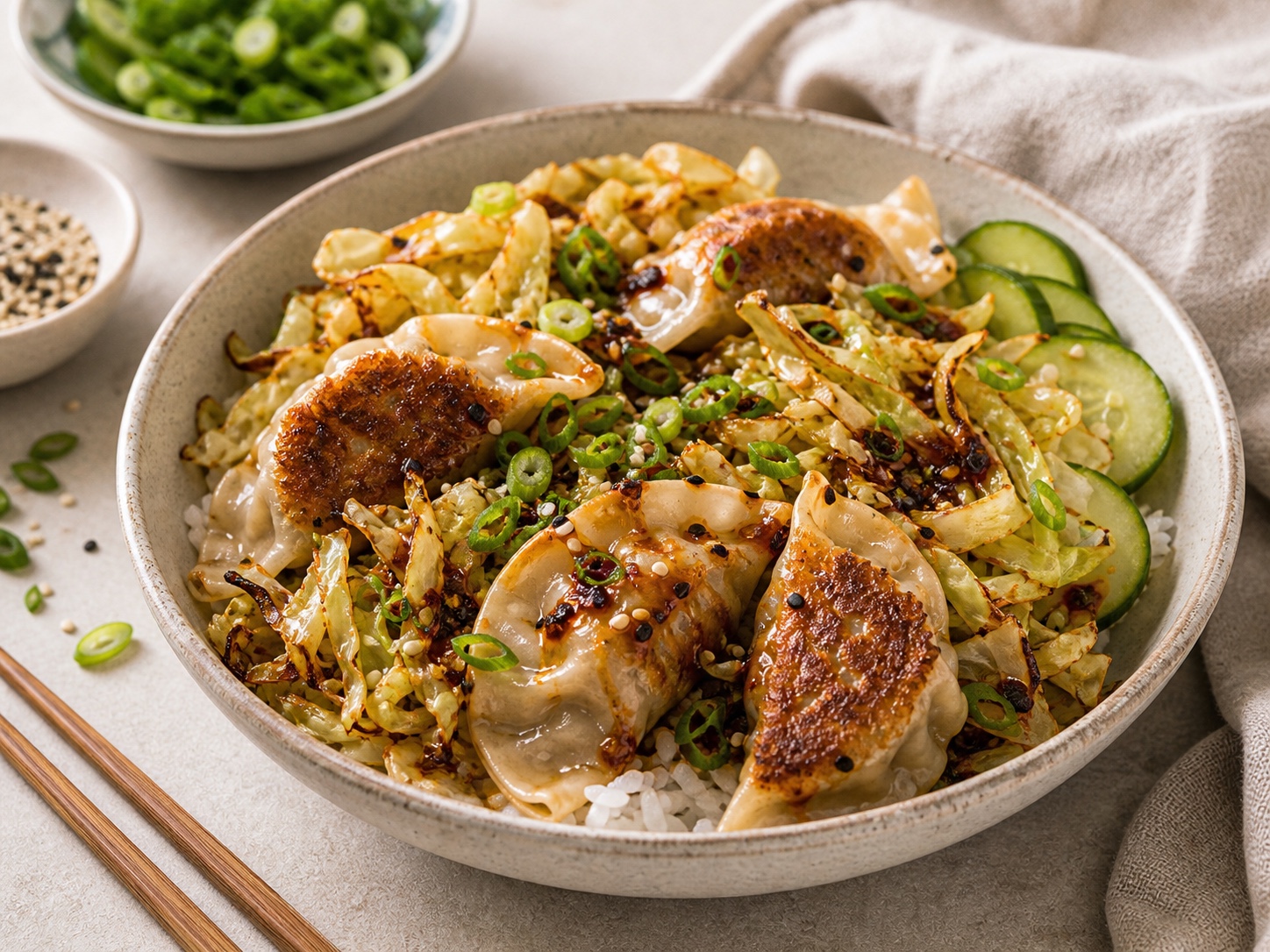Crispy Cabbage Dumpling Bowls