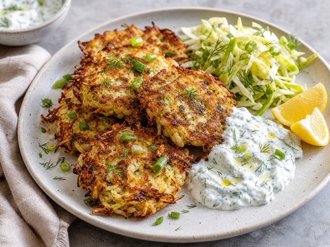 Crispy Cabbage White Bean Fritters with Herby Yogurt