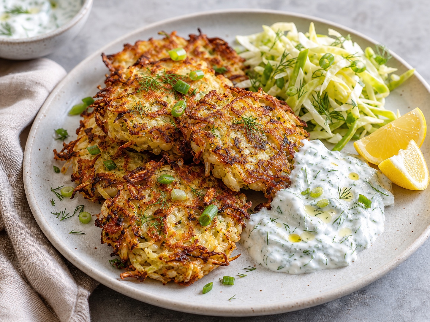 Crispy Cabbage White Bean Fritters with Herby Yogurt