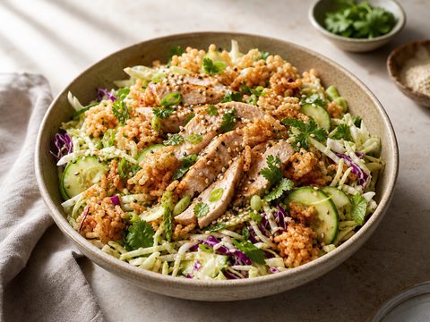 Crispy Rice Cabbage Chicken Crunch Salad