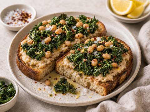 Crispy White Bean Kale Toasts