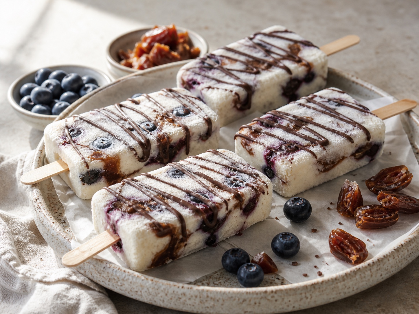 Date Blueberry Cottage Cheese Ice Cream Bars