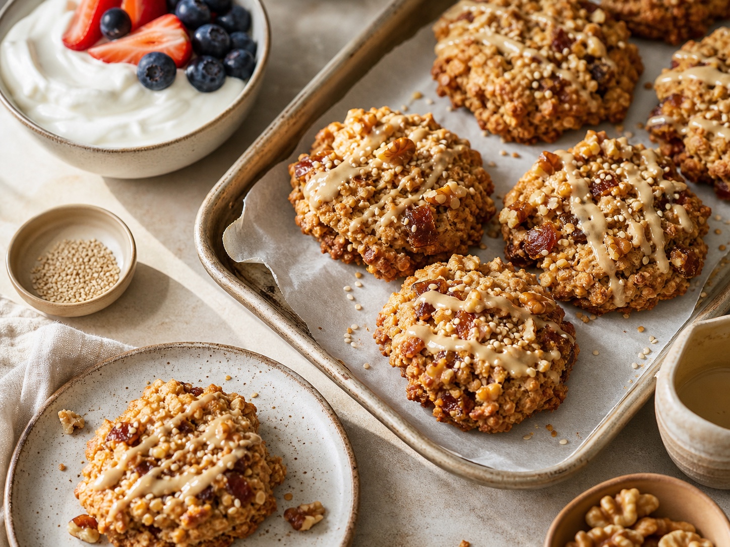 Date Walnut Tahini Breakfast Cookies