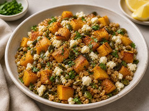 Farro Salad with Roasted Squash and Feta