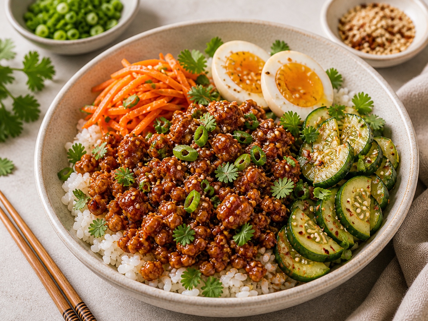 Gochujang Turkey Rice Bowls with Crunchy Cucumber