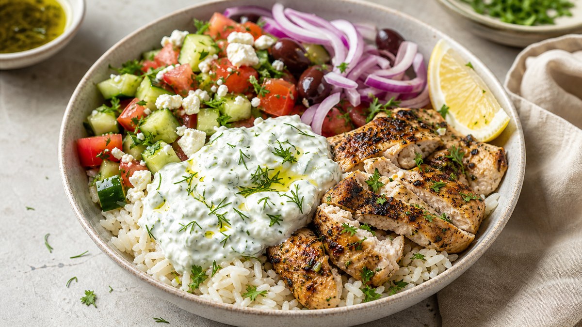 Greek Chicken Cottage Cheese Tzatziki Bowls