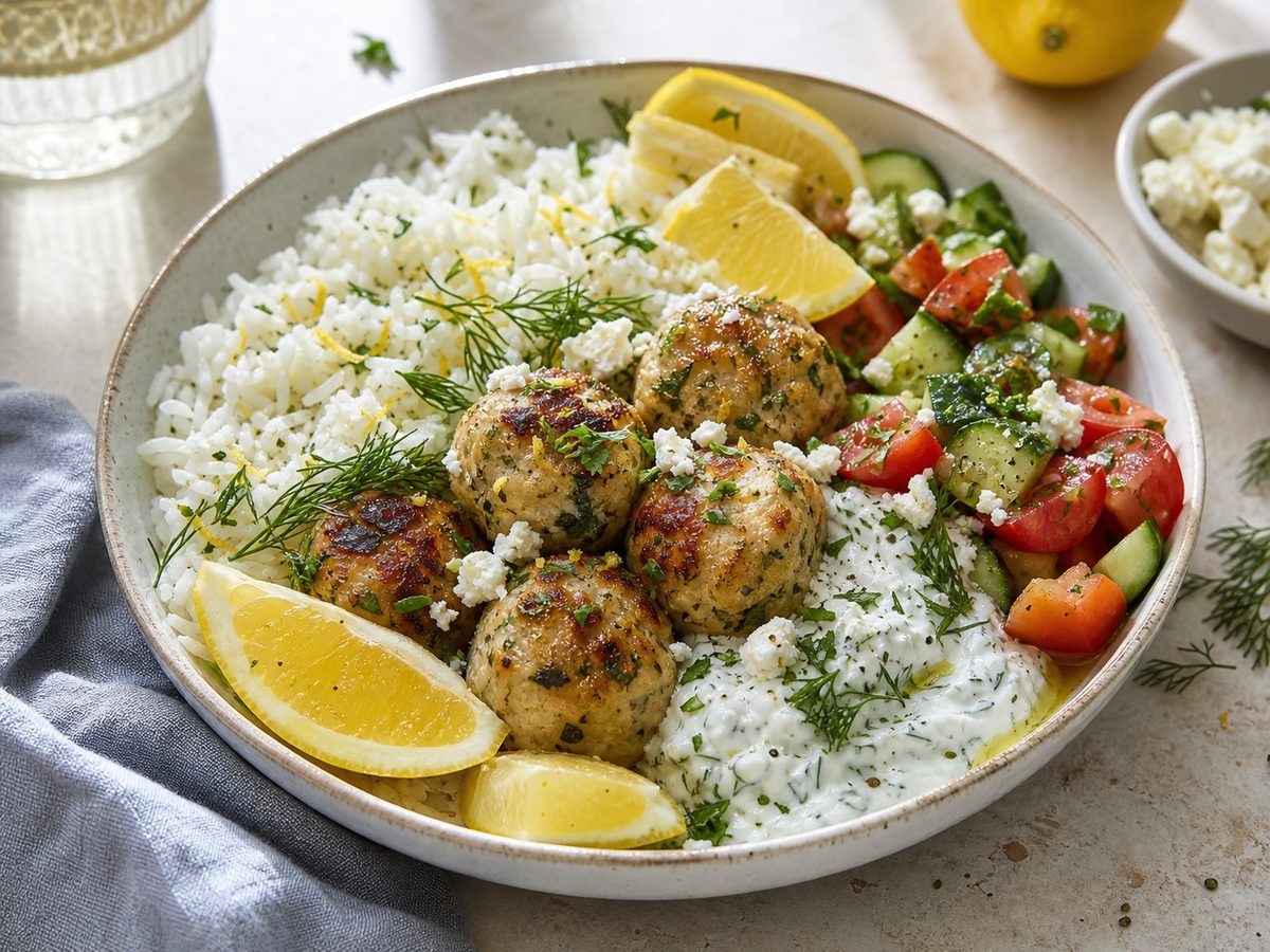 Greek Lemon Chicken Meatball Bowls