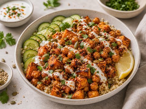 Harissa Roasted Chickpea Sweet Potato Bowls