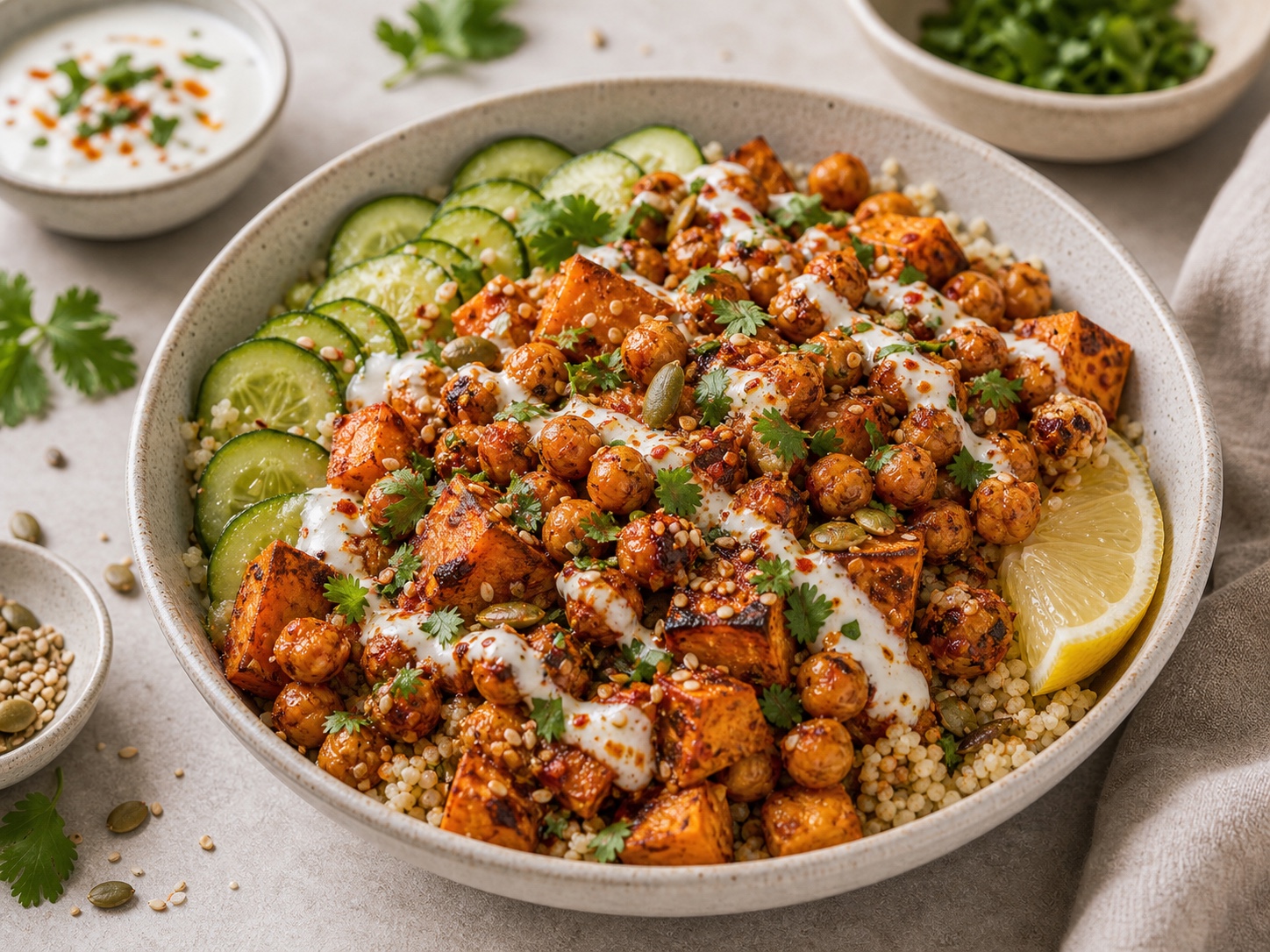 Harissa Roasted Chickpea Sweet Potato Bowls