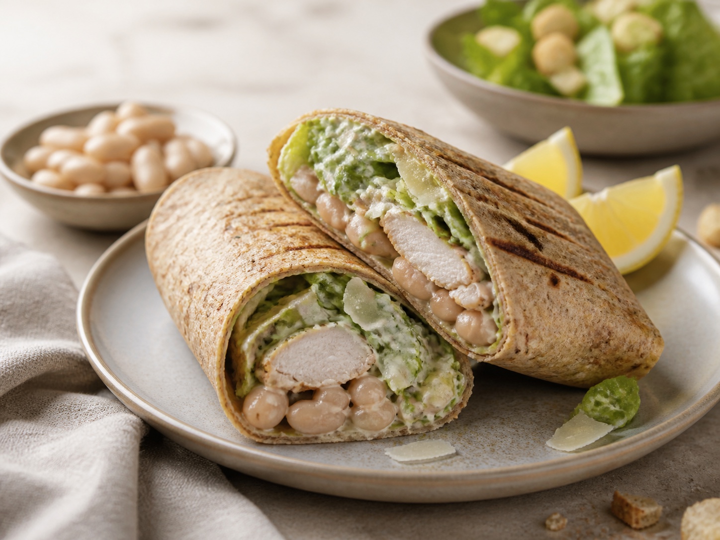 High-Fiber White Bean Chicken Caesar Wraps