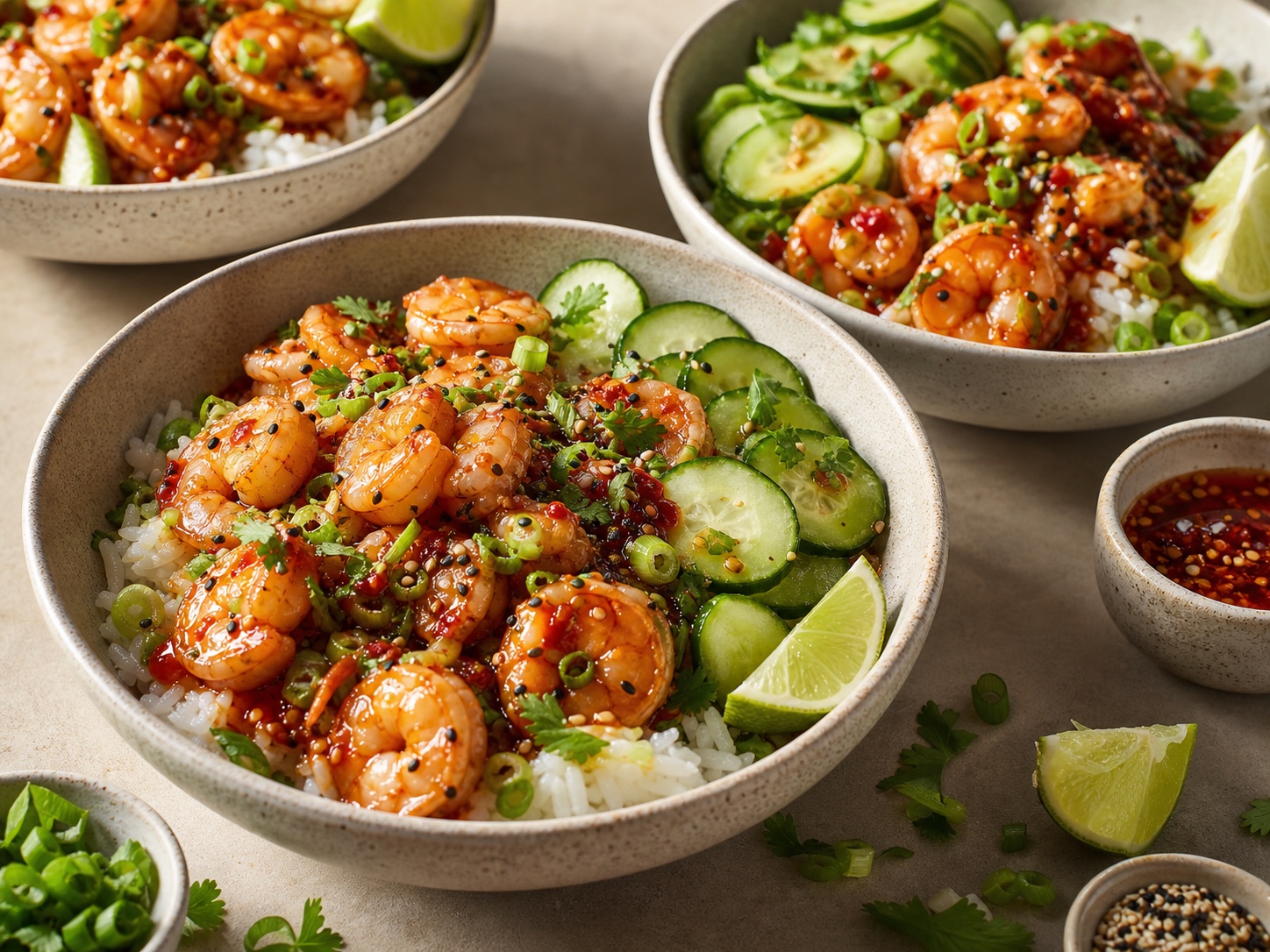 Hot Honey Fish Sauce Shrimp Rice Bowls
