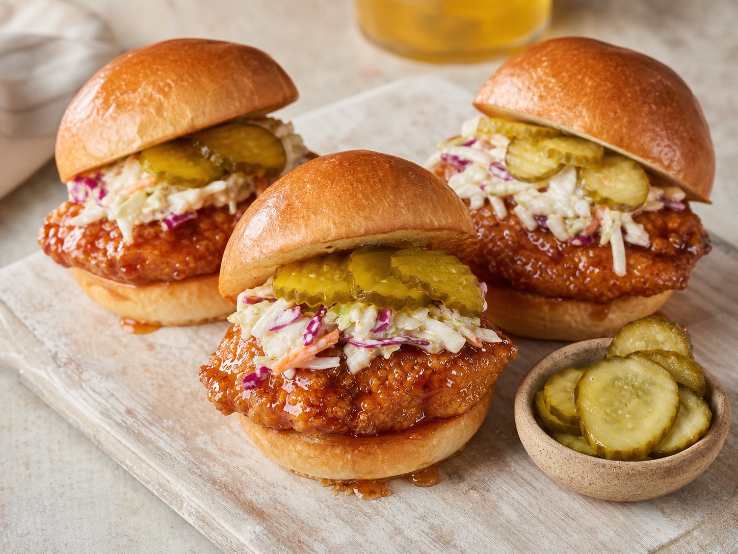 Hot Honey Pickle-Brined Chicken Sliders