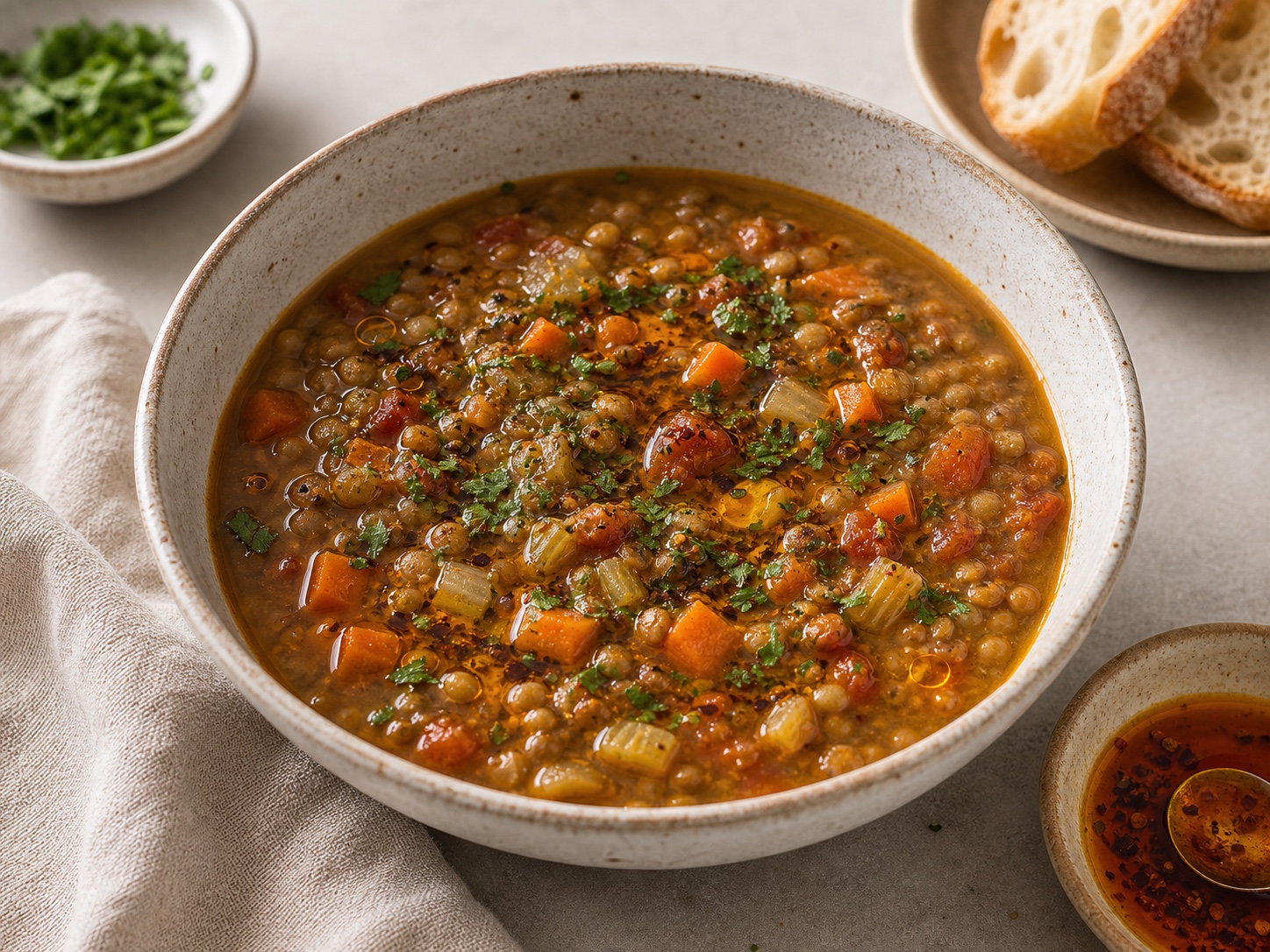 Lentil Vegetable Soup with Cumin Oil