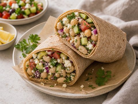 Mediterranean Dense Bean Salad Wraps