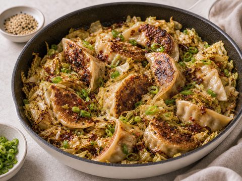 Miso Brown Butter Dumpling Cabbage Skillet
