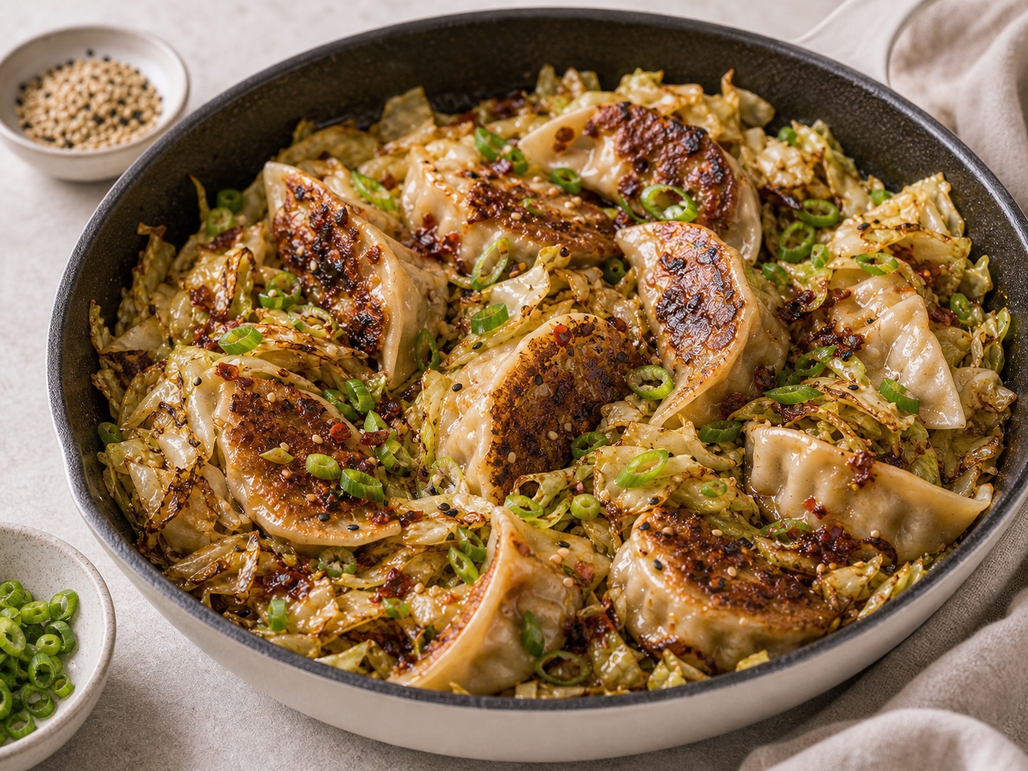 Miso Brown Butter Dumpling Cabbage Skillet