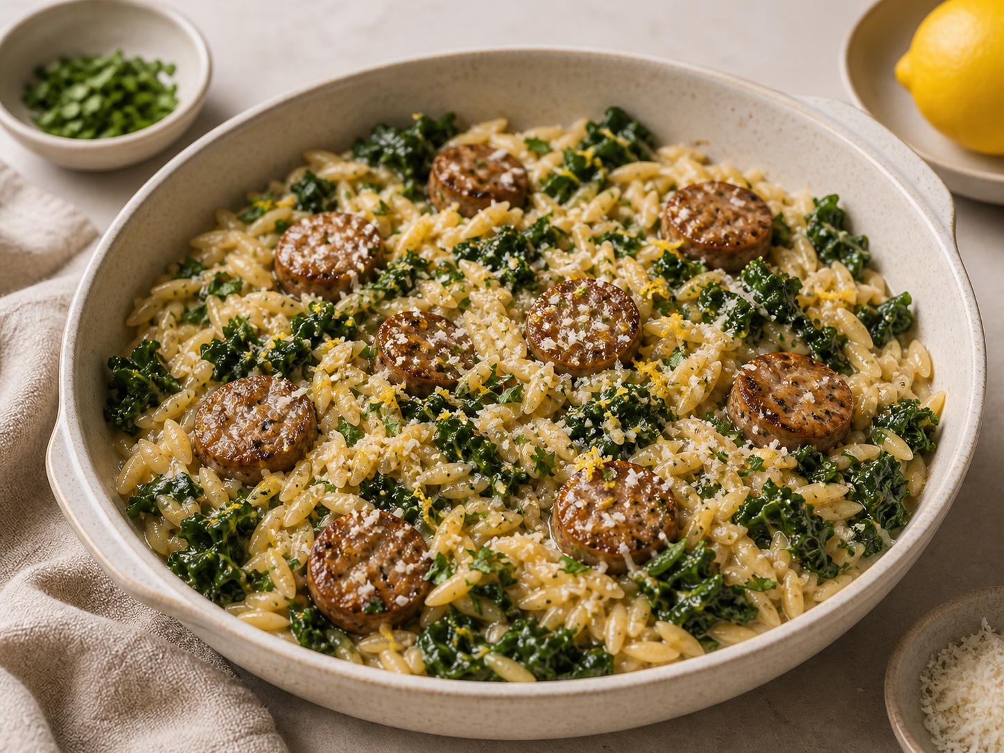 One-Pot Sausage Kale Orzo