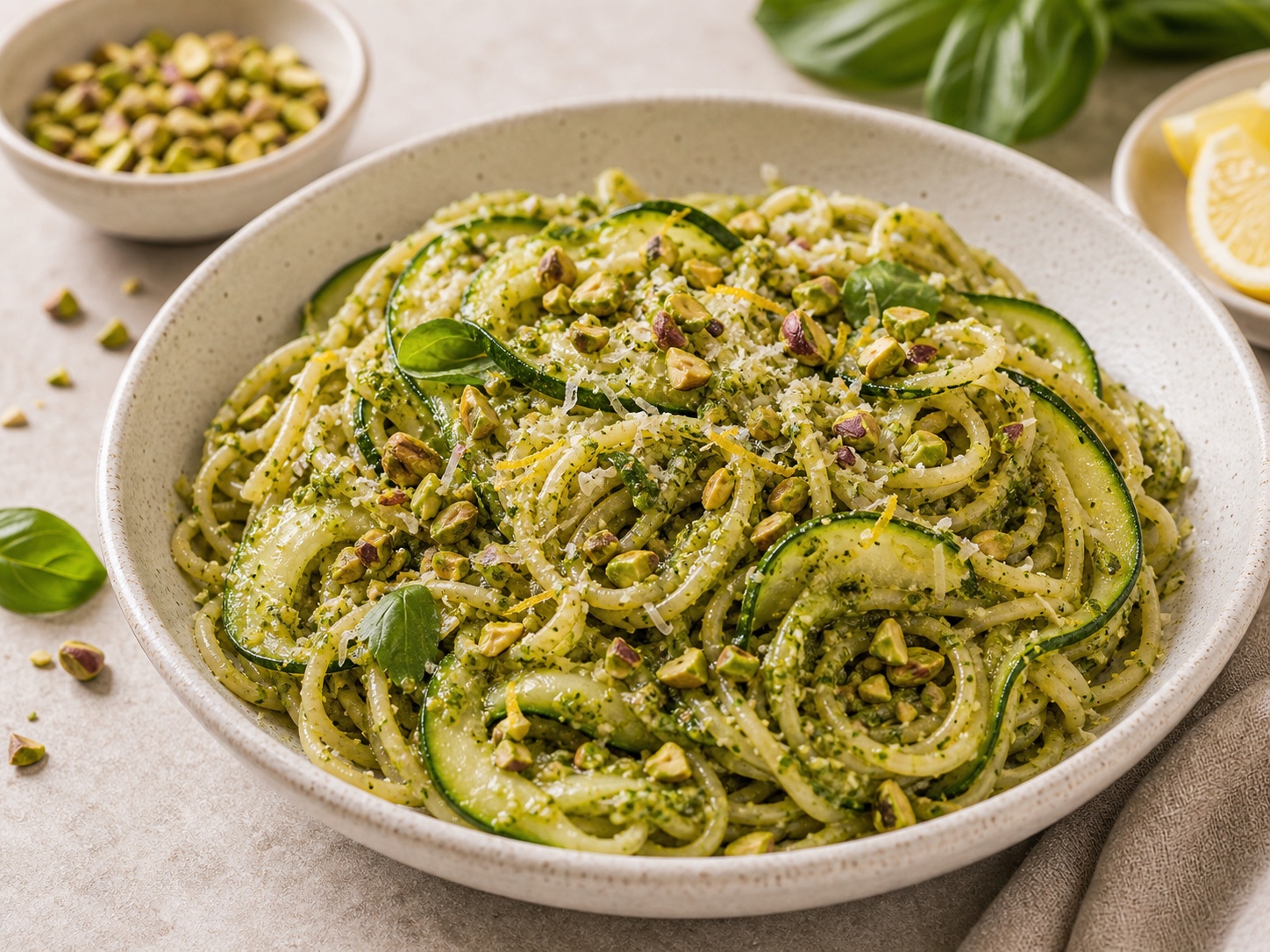 Pistachio Pesto Zucchini Pasta