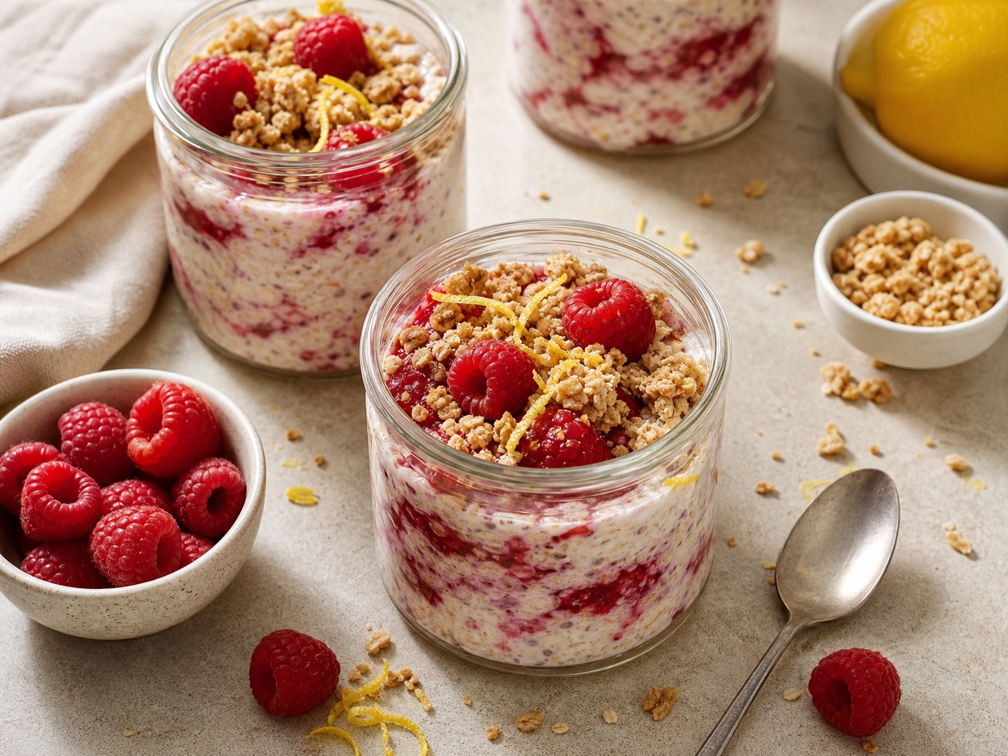 Raspberry Cheesecake Cottage Cheese Overnight Oats