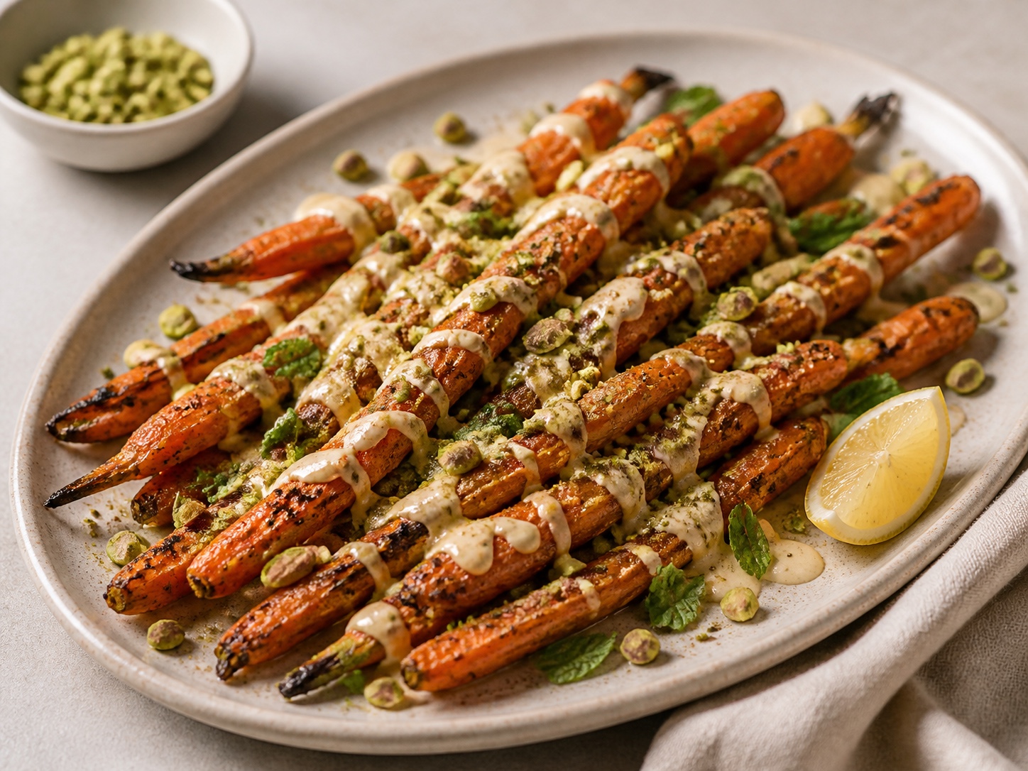 Roasted Carrots with Tahini and Pistachio
