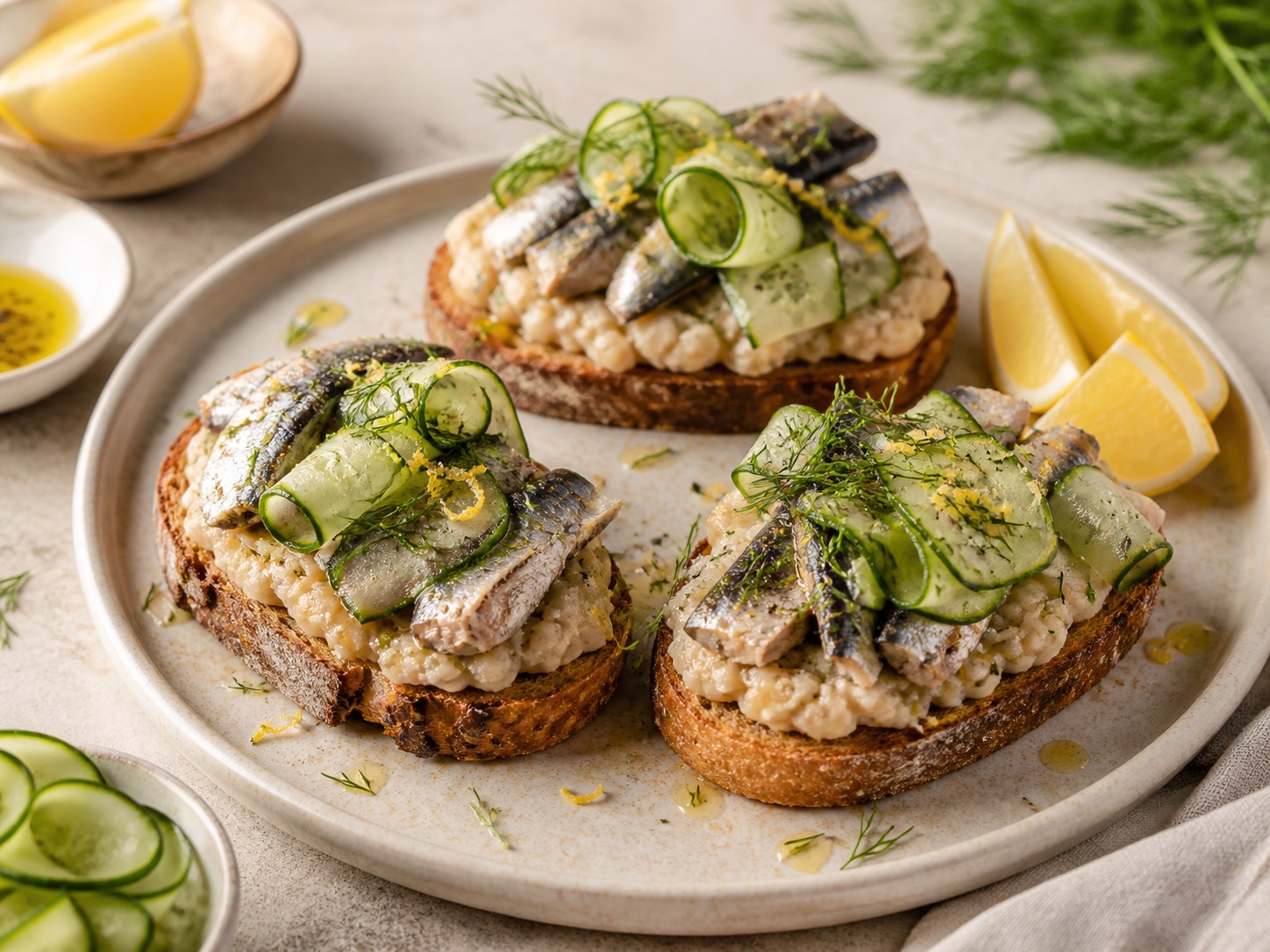 Sardine White Bean Cucumber Toasts
