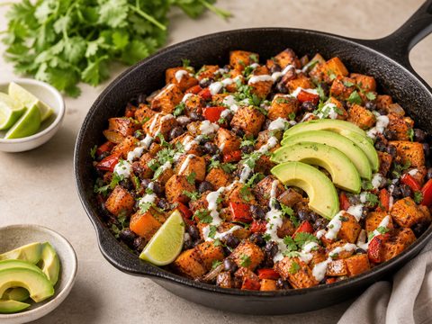 Sazon Black Bean Sweet Potato Skillet