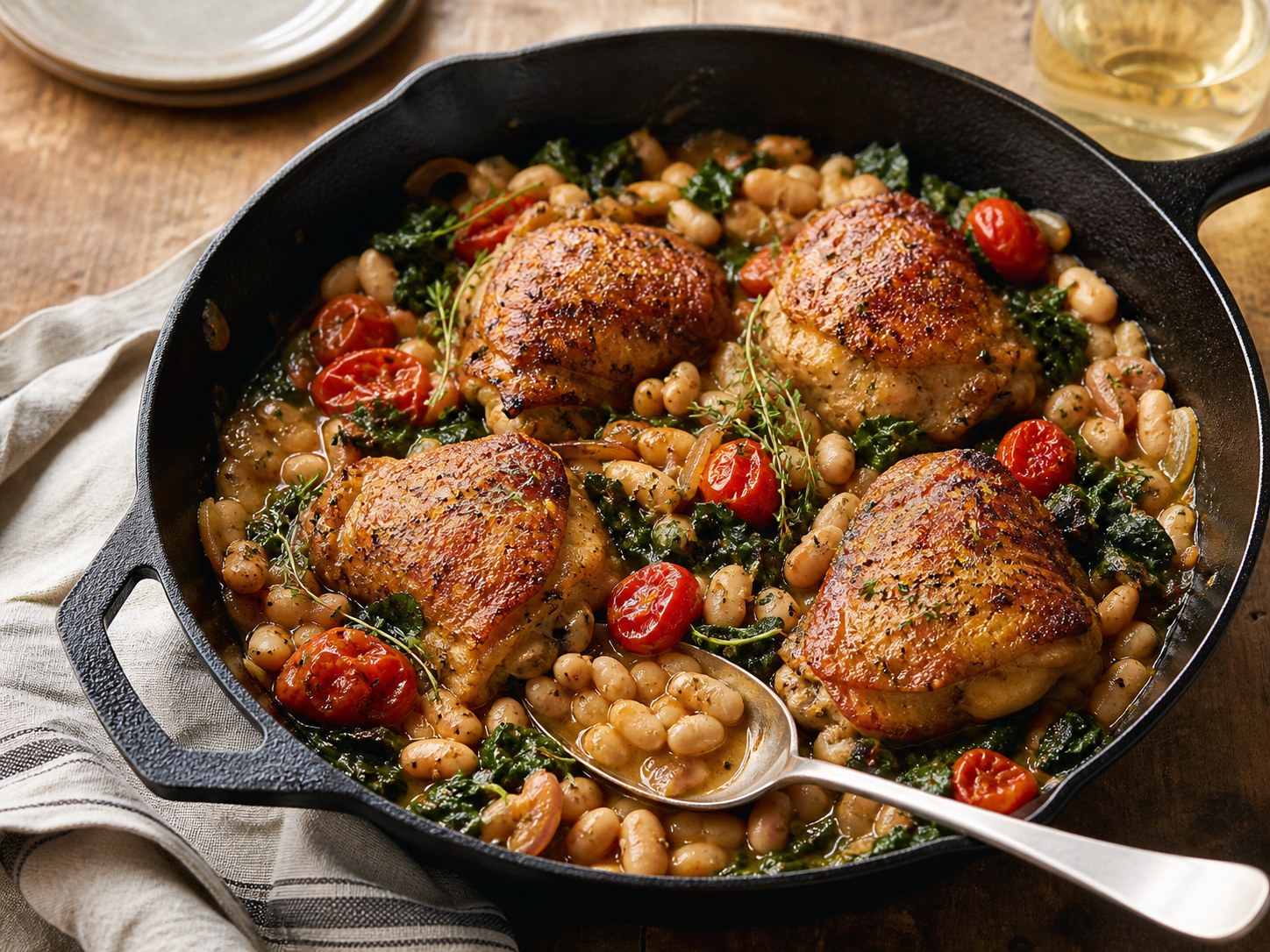 Sherry Vinegar Chicken White Bean Skillet