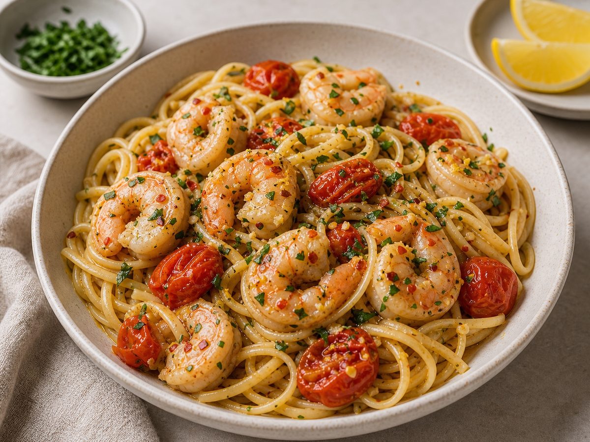 Shrimp Scampi with Burst Tomatoes