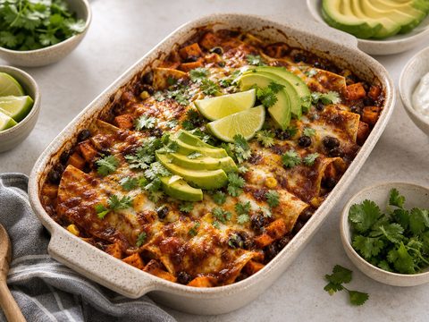 Southwestern Black Bean Sweet Potato Enchilada Bake