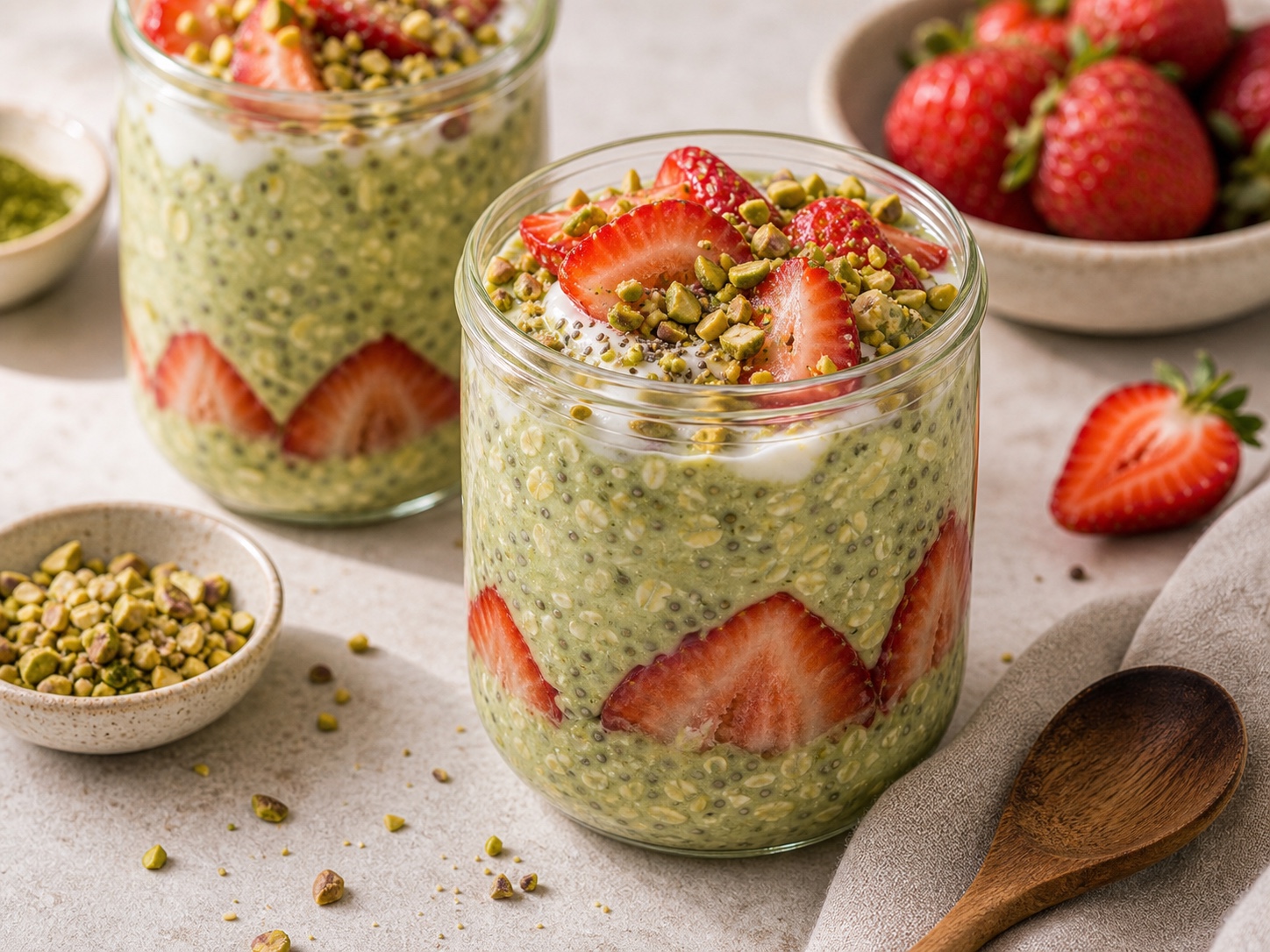 Strawberry Pistachio Matcha Overnight Oats