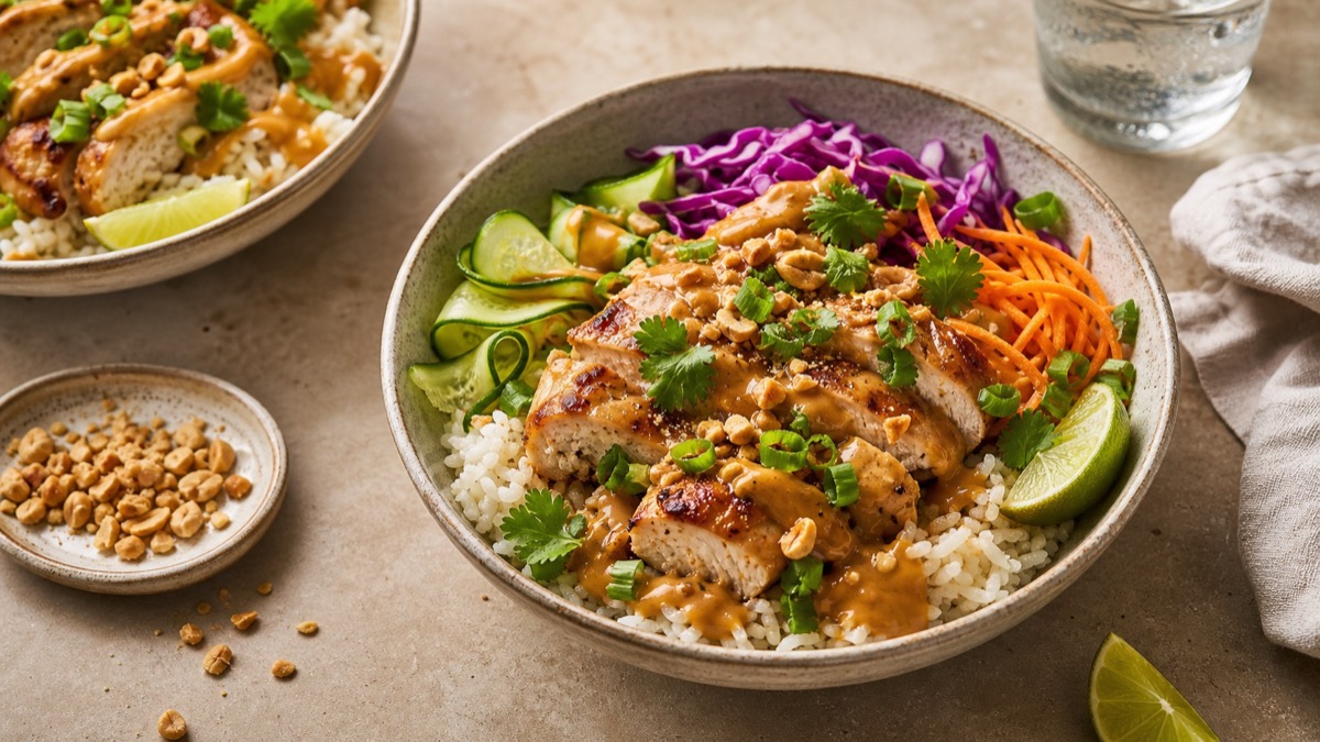Thai Peanut Chicken Rice Bowls