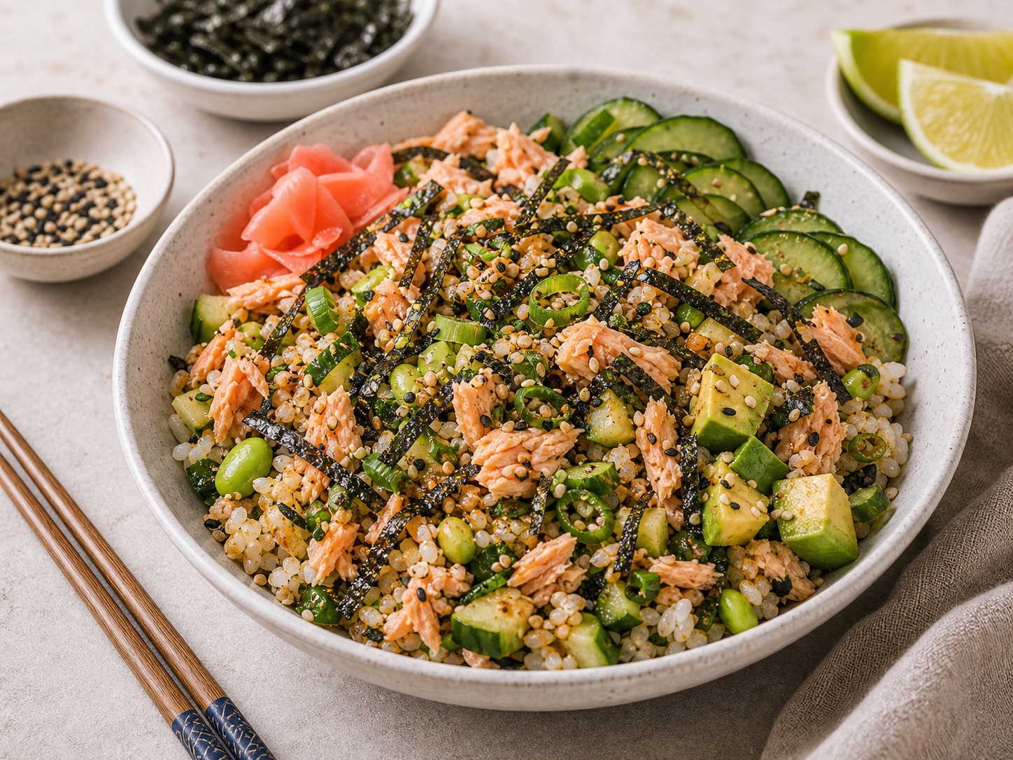 Tinned Salmon Seaweed Rice Salad