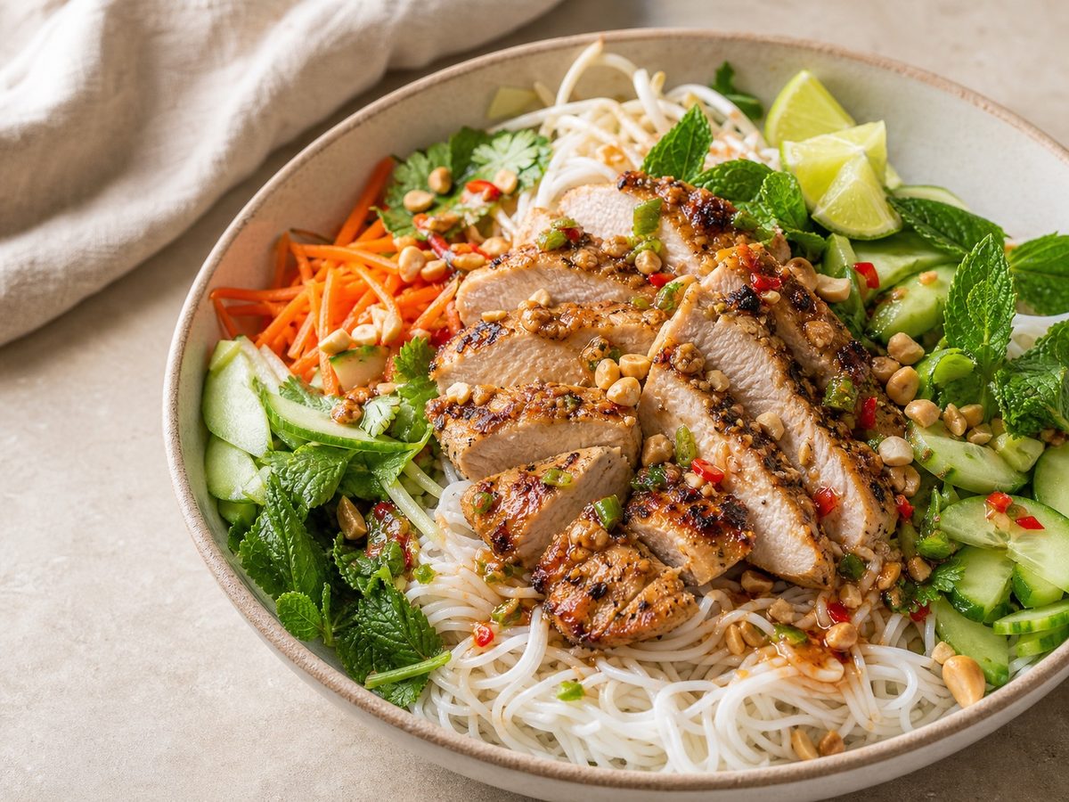 Vietnamese Lemongrass Chicken Rice Noodle Salad