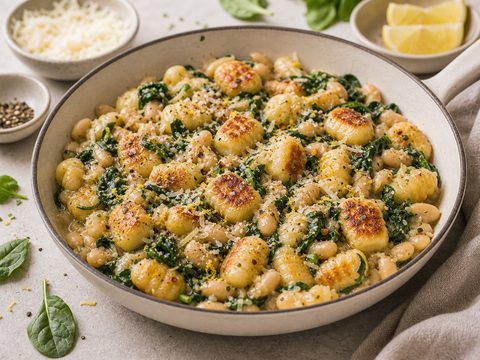 White Bean Spinach Gnocchi Skillet