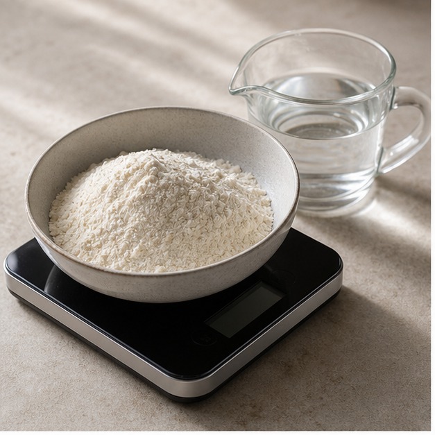 Start by measuring flour and water before mixing to set your target hydration.
