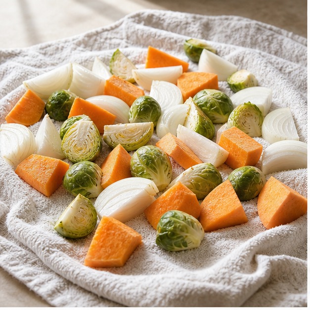 Dry the cut pieces well before seasoning and preheating the tray.