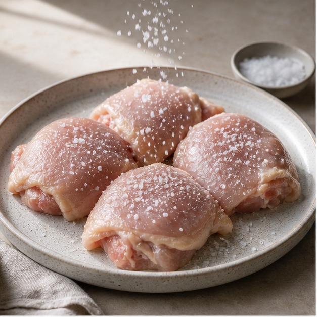 Seasoning early gives salt time to diffuse through proteins and grains.